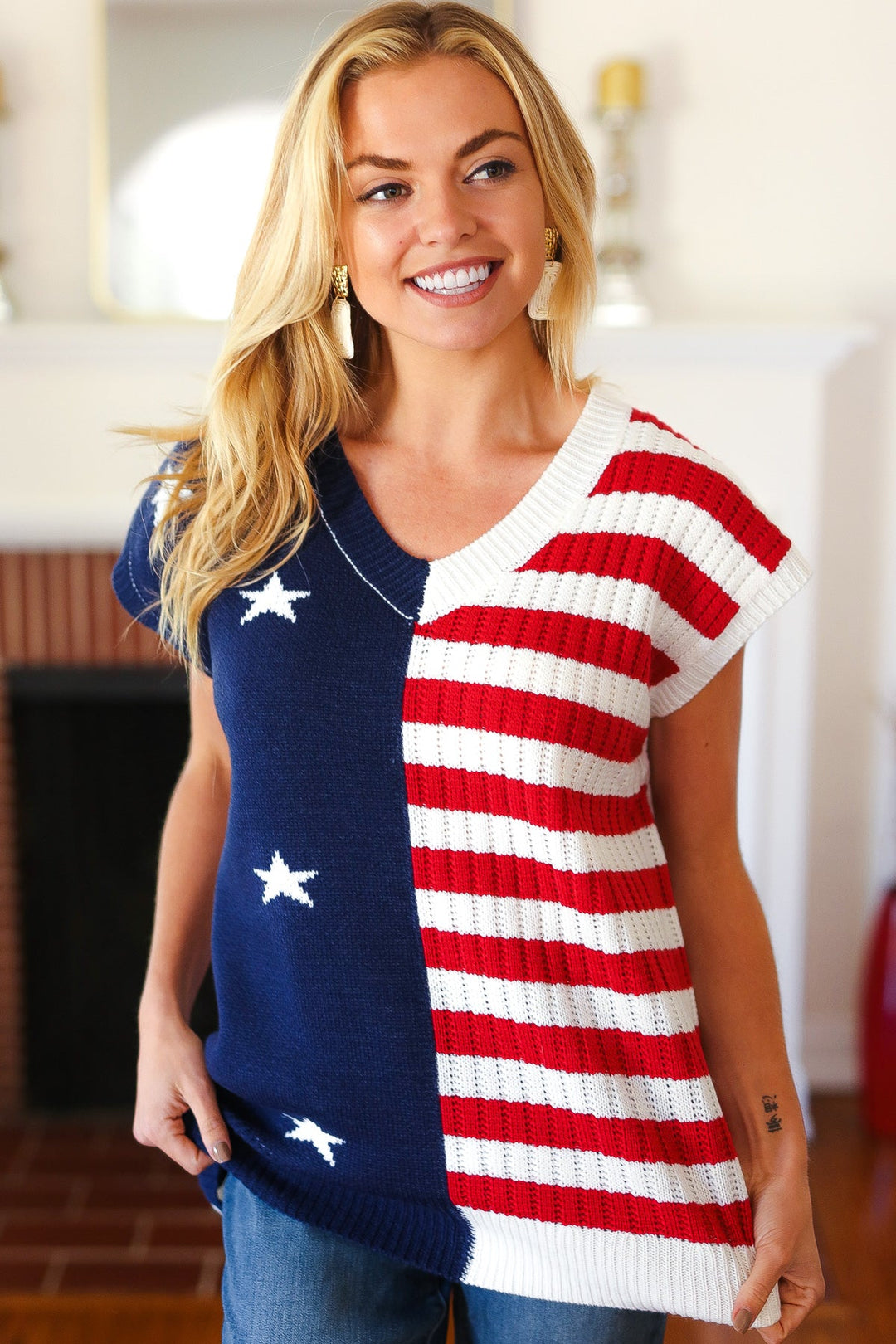 Stars & Stripes Americana V Neck Dolman Sweater Top-Haptics-[option4]-[option5]-[option6]-[option7]-[option8]-Shop-Boutique-Clothing-for-Women-Online