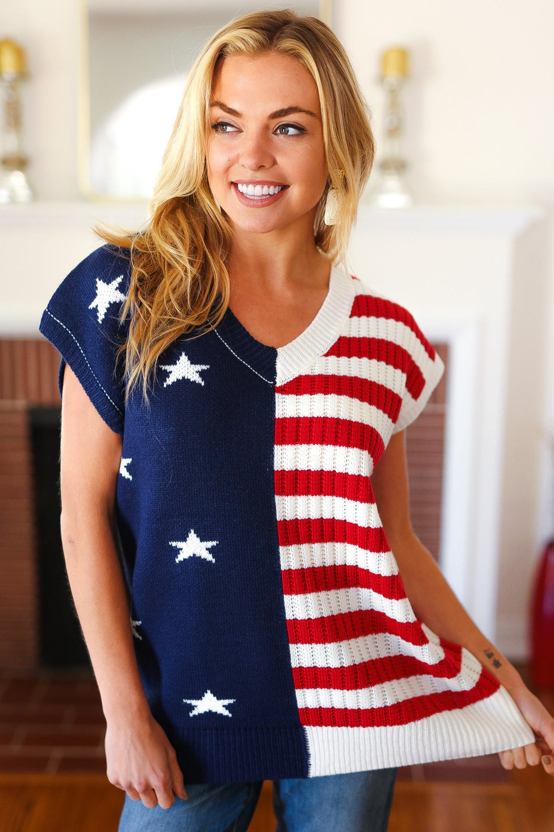 Stars & Stripes Americana V Neck Dolman Sweater Top-Haptics-[option4]-[option5]-[option6]-[option7]-[option8]-Shop-Boutique-Clothing-for-Women-Online