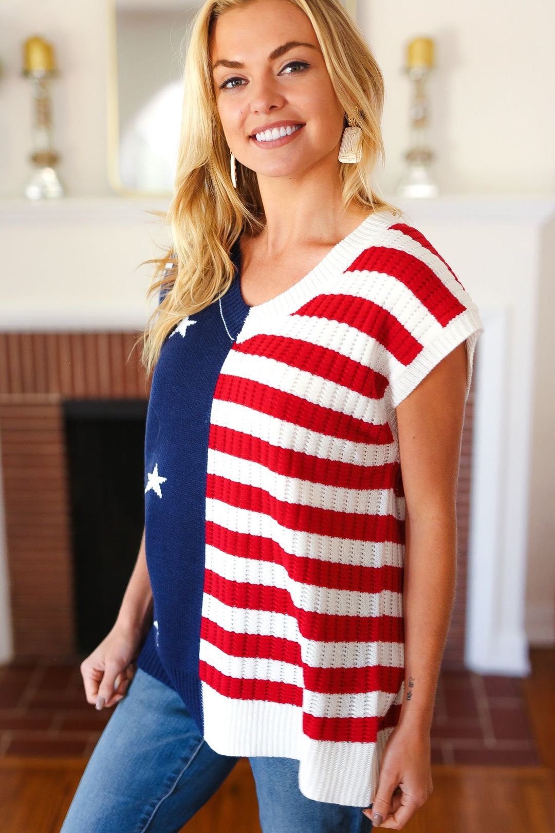 Stars & Stripes Americana V Neck Dolman Sweater Top-Haptics-[option4]-[option5]-[option6]-[option7]-[option8]-Shop-Boutique-Clothing-for-Women-Online