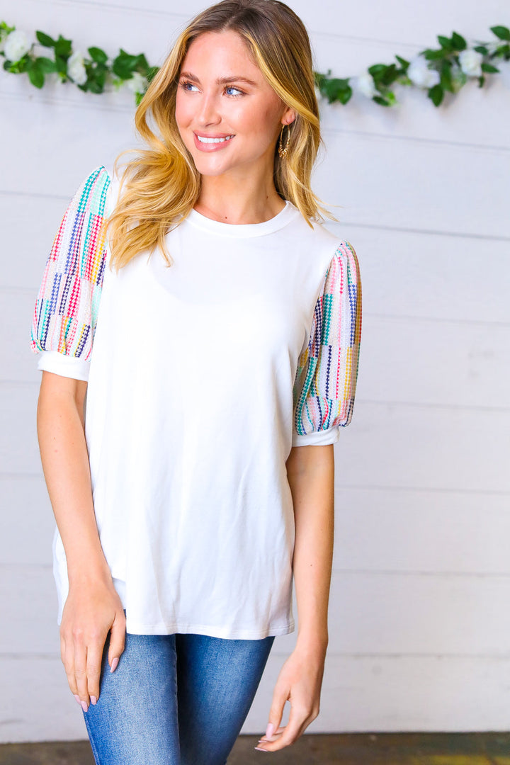 Ivory Multicolor Vertical Stripe Puff Sleeve Top-Haptics-[option4]-[option5]-[option6]-[option7]-[option8]-Shop-Boutique-Clothing-for-Women-Online