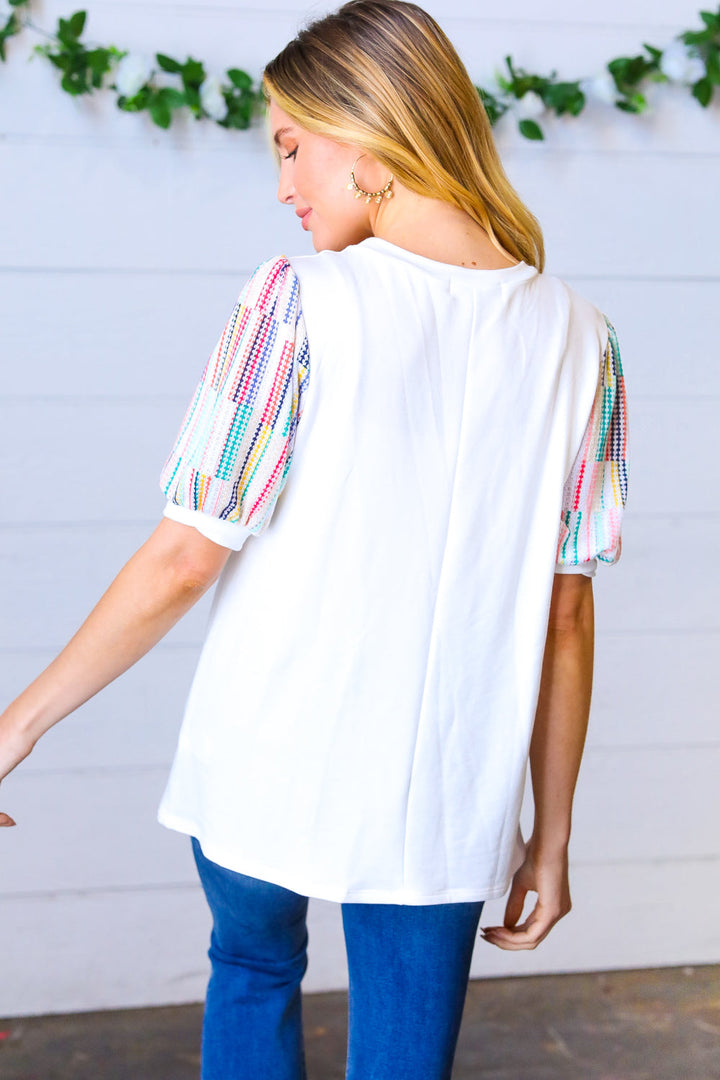 Ivory Multicolor Vertical Stripe Puff Sleeve Top-Haptics-[option4]-[option5]-[option6]-[option7]-[option8]-Shop-Boutique-Clothing-for-Women-Online