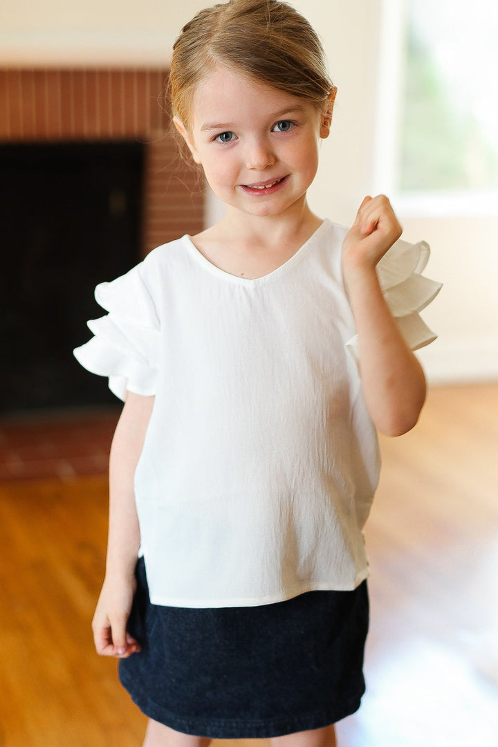 Kids Lovable Linen Feel V Neck Ruffle Sleeve Top-ODDI-[option4]-[option5]-[option6]-[option7]-[option8]-Shop-Boutique-Clothing-for-Women-Online