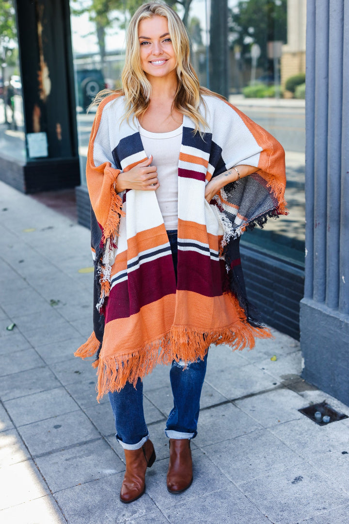 Follow Me Rust Multicolor Stripe Tassel Fringe Open Poncho-Haptics-One Size Fits All-[option4]-[option5]-[option6]-[option7]-[option8]-Shop-Boutique-Clothing-for-Women-Online