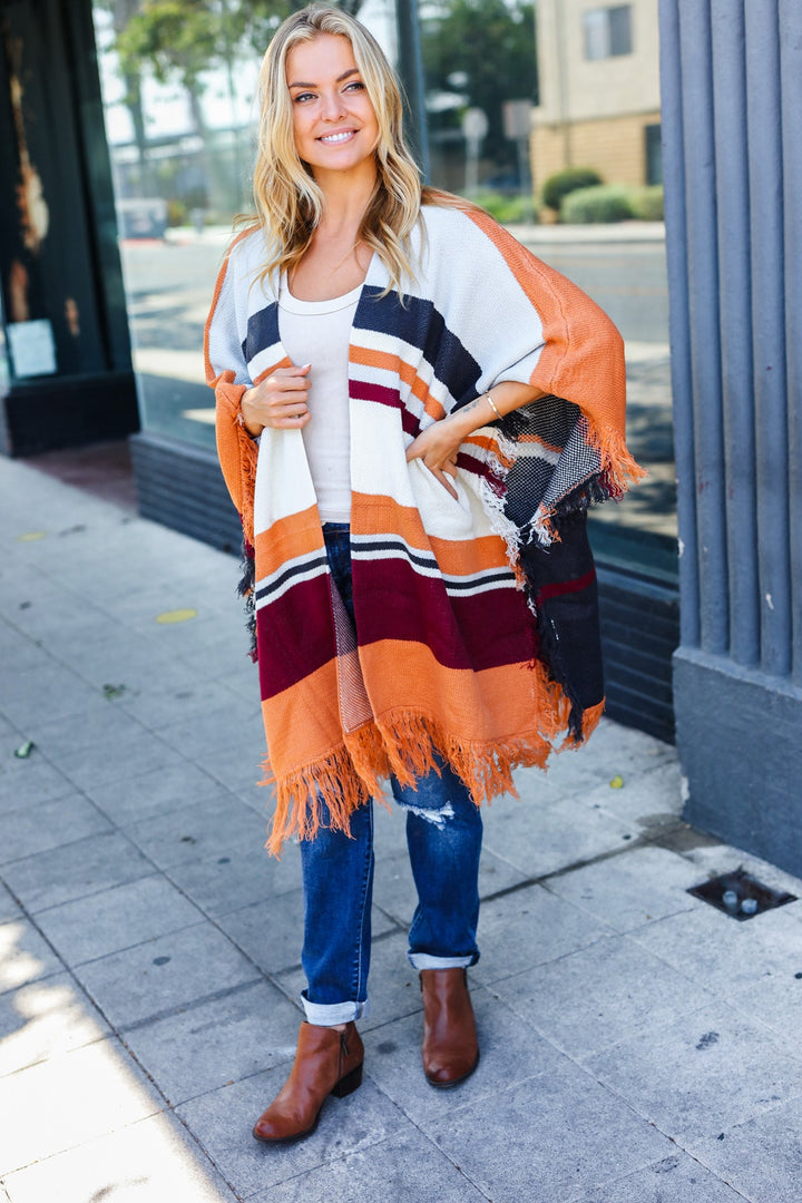 Follow Me Rust Multicolor Stripe Tassel Fringe Open Poncho-Haptics-One Size Fits All-[option4]-[option5]-[option6]-[option7]-[option8]-Shop-Boutique-Clothing-for-Women-Online