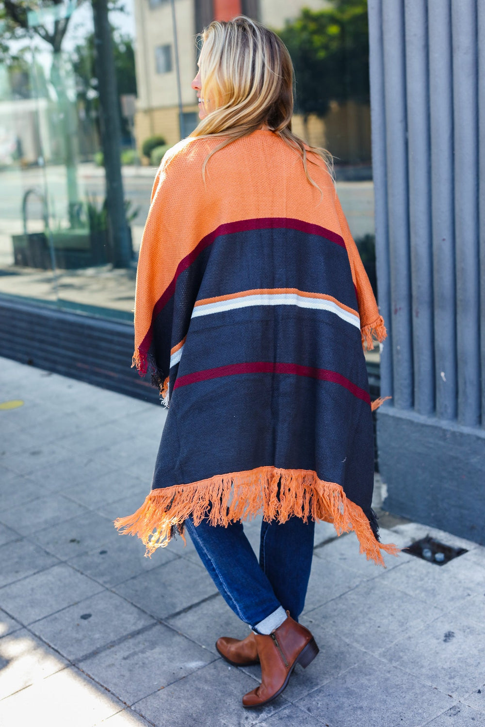 Follow Me Rust Multicolor Stripe Tassel Fringe Open Poncho-Haptics-One Size Fits All-[option4]-[option5]-[option6]-[option7]-[option8]-Shop-Boutique-Clothing-for-Women-Online