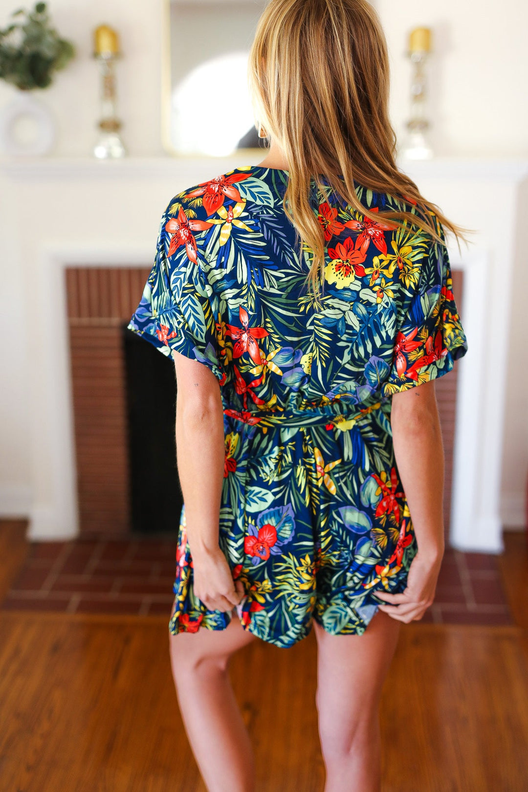 Navy Tropical Floral Surplice Romper-Haptics-[option4]-[option5]-[option6]-[option7]-[option8]-Shop-Boutique-Clothing-for-Women-Online