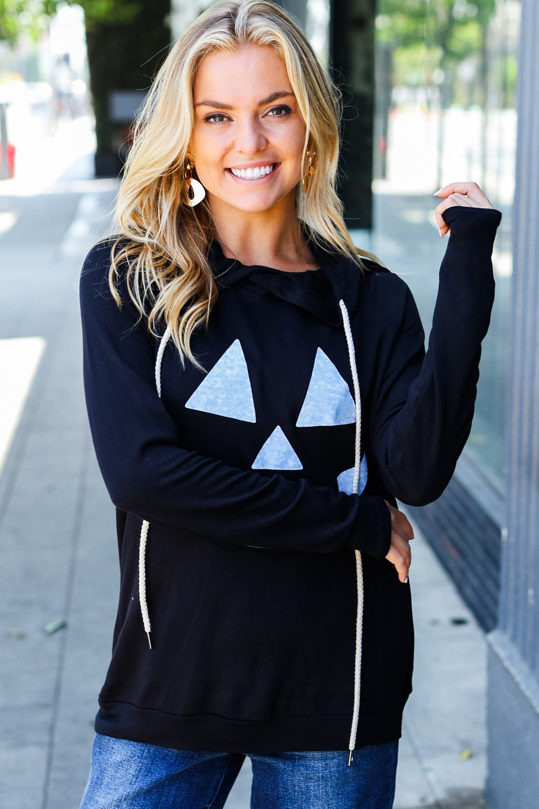 Black Jack-O-Lantern Terry Thumb Hole Double Hoodie-Vanilla Bay-[option4]-[option5]-[option6]-[option7]-[option8]-Shop-Boutique-Clothing-for-Women-Online