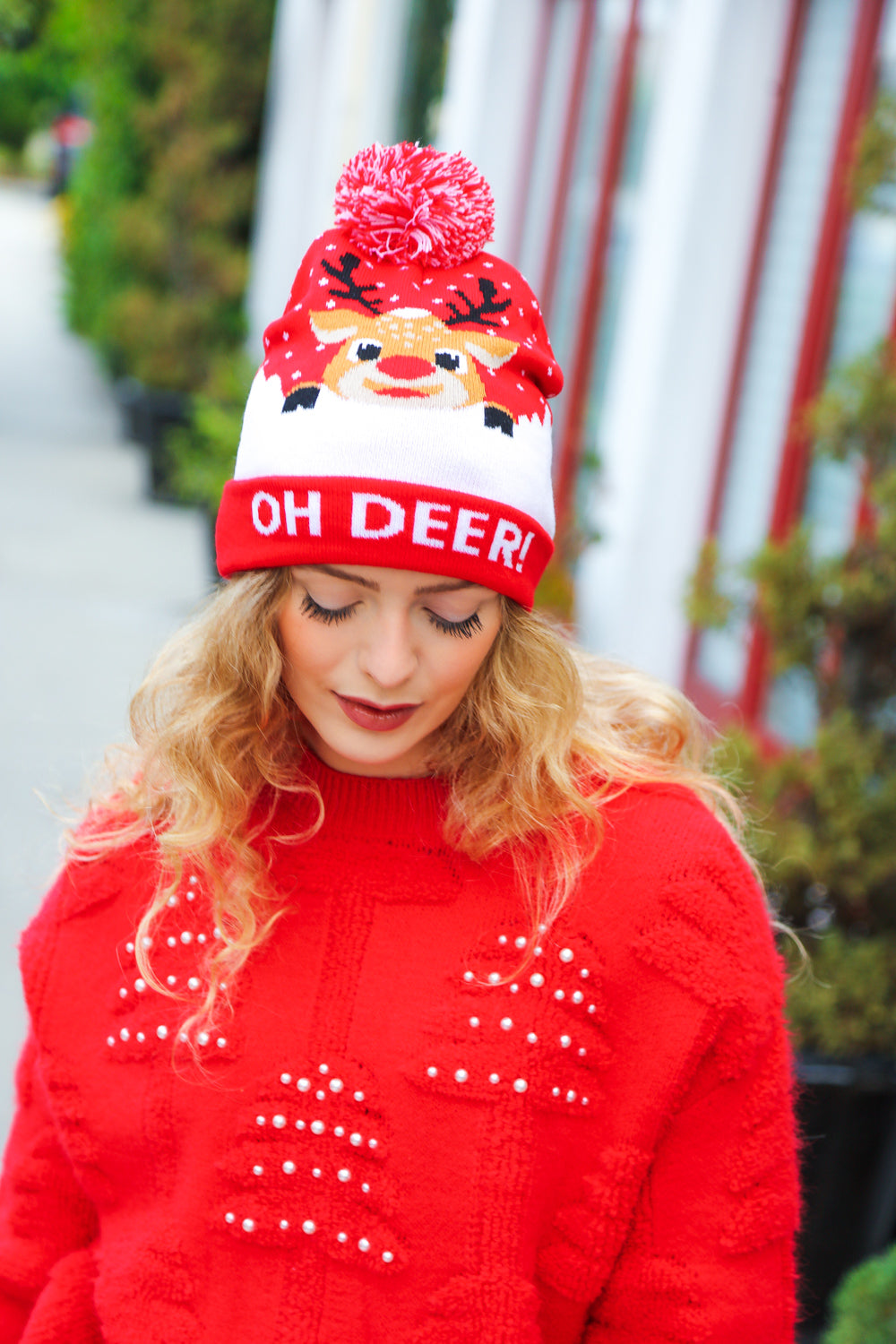 "Oh Deer" Rudolph Reindeer Pom-Pom Beanie-Bloom 2023 Winter Sale-One Size Fits All-[option4]-[option5]-[option6]-[option7]-[option8]-Shop-Boutique-Clothing-for-Women-Online
