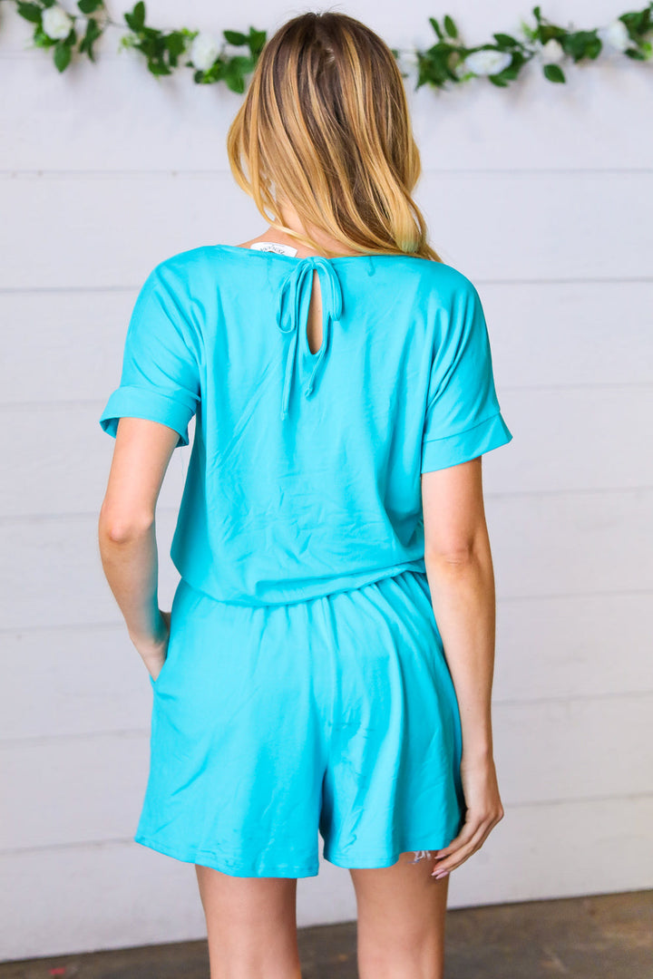 Ice Blue Brushed Knit Elastic Waist Pocketed Romper-Zenana-[option4]-[option5]-[option6]-[option7]-[option8]-Shop-Boutique-Clothing-for-Women-Online