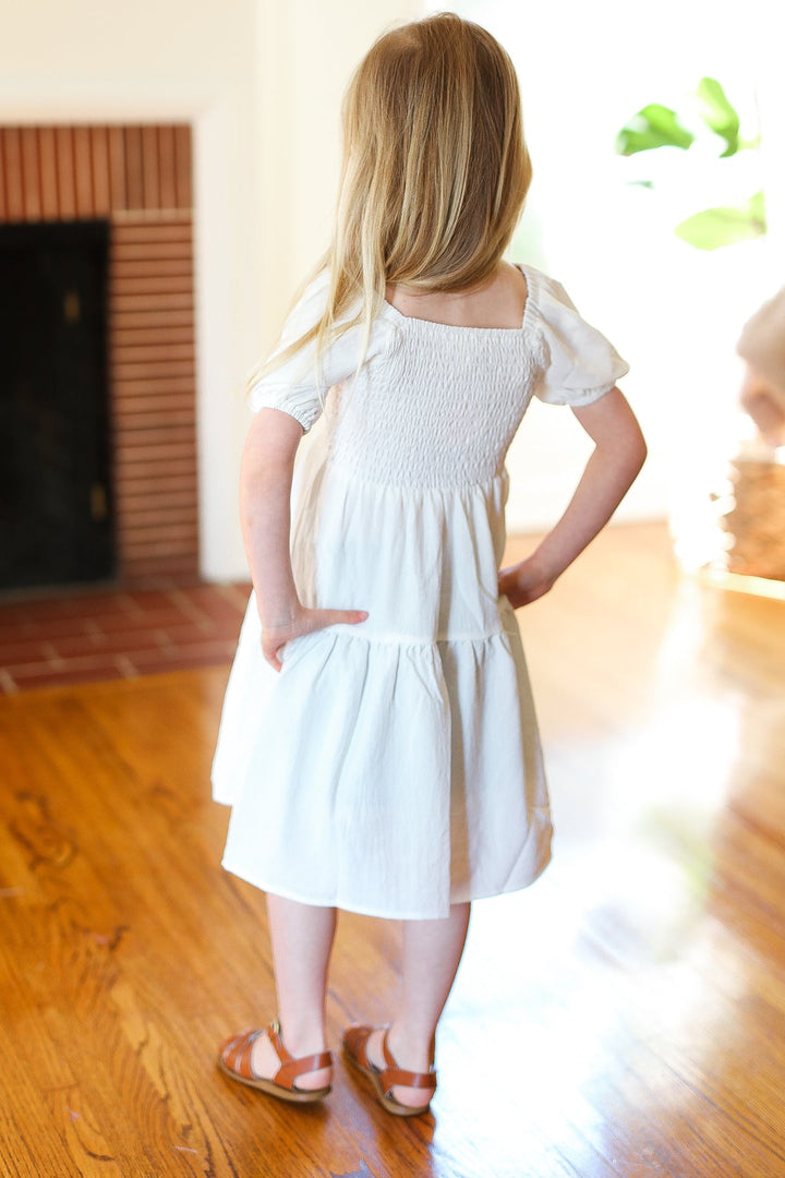 Kids Enchanting Ivory Smocked Bubble Sleeve Tiered Dress