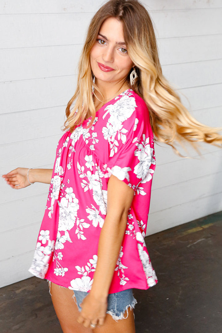 Fuchsia Floral V Neck Dolman Top-Haptics-[option4]-[option5]-[option6]-[option7]-[option8]-Shop-Boutique-Clothing-for-Women-Online