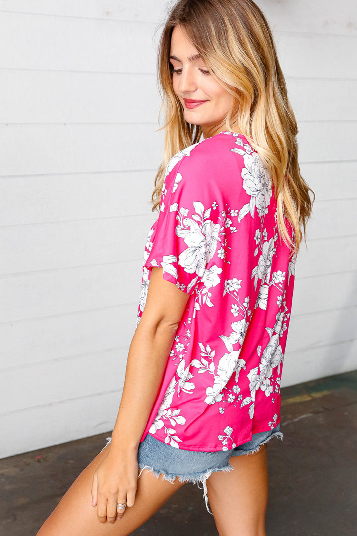 Fuchsia Floral V Neck Dolman Top-Haptics-[option4]-[option5]-[option6]-[option7]-[option8]-Shop-Boutique-Clothing-for-Women-Online