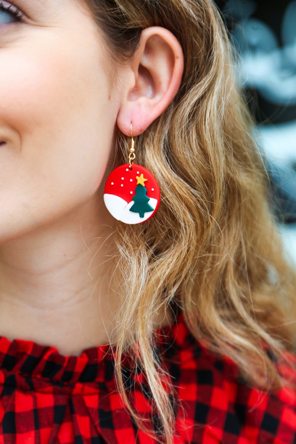 Red Christmas Tree Snow Round Clay Earrings-Bloom 2023 Winter Sale-One Size Fits All-[option4]-[option5]-[option6]-[option7]-[option8]-Shop-Boutique-Clothing-for-Women-Online
