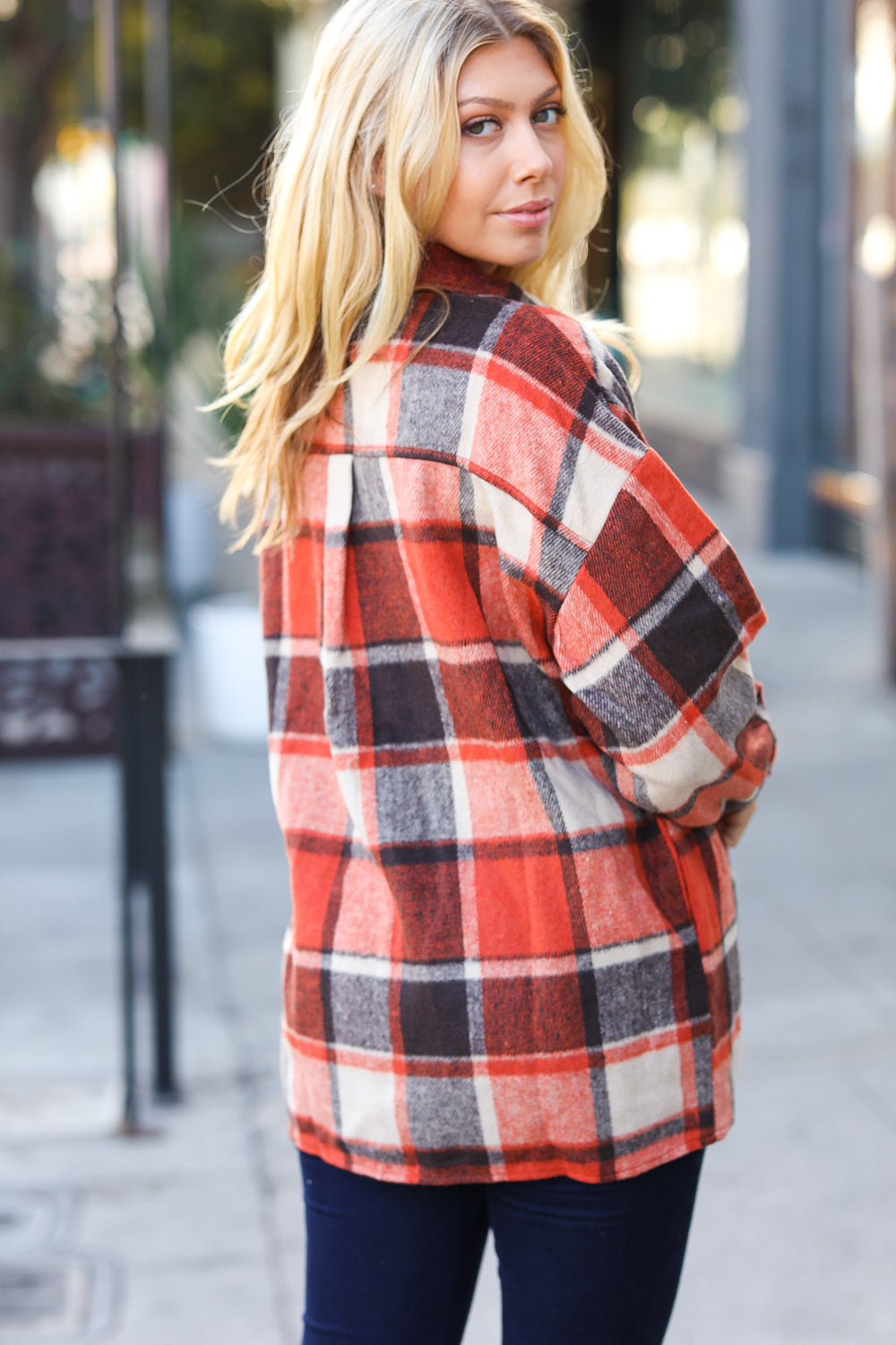 On My Way Up Rust Plaid Flannel Button Down Shacket-Bloom 2023 Winter Sale-[option4]-[option5]-[option6]-[option7]-[option8]-Shop-Boutique-Clothing-for-Women-Online