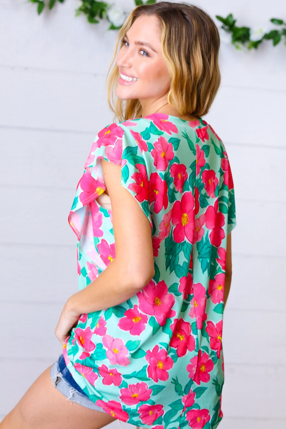 Mint & Fuchsia Floral Ruffle Sleeve Top-Haptics-[option4]-[option5]-[option6]-[option7]-[option8]-Shop-Boutique-Clothing-for-Women-Online