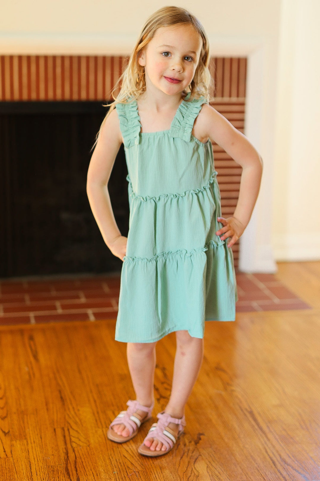 Kids Joyful Sage Tiered Ruffle Sleeveless Dress-ODDI-[option4]-[option5]-[option6]-[option7]-[option8]-Shop-Boutique-Clothing-for-Women-Online