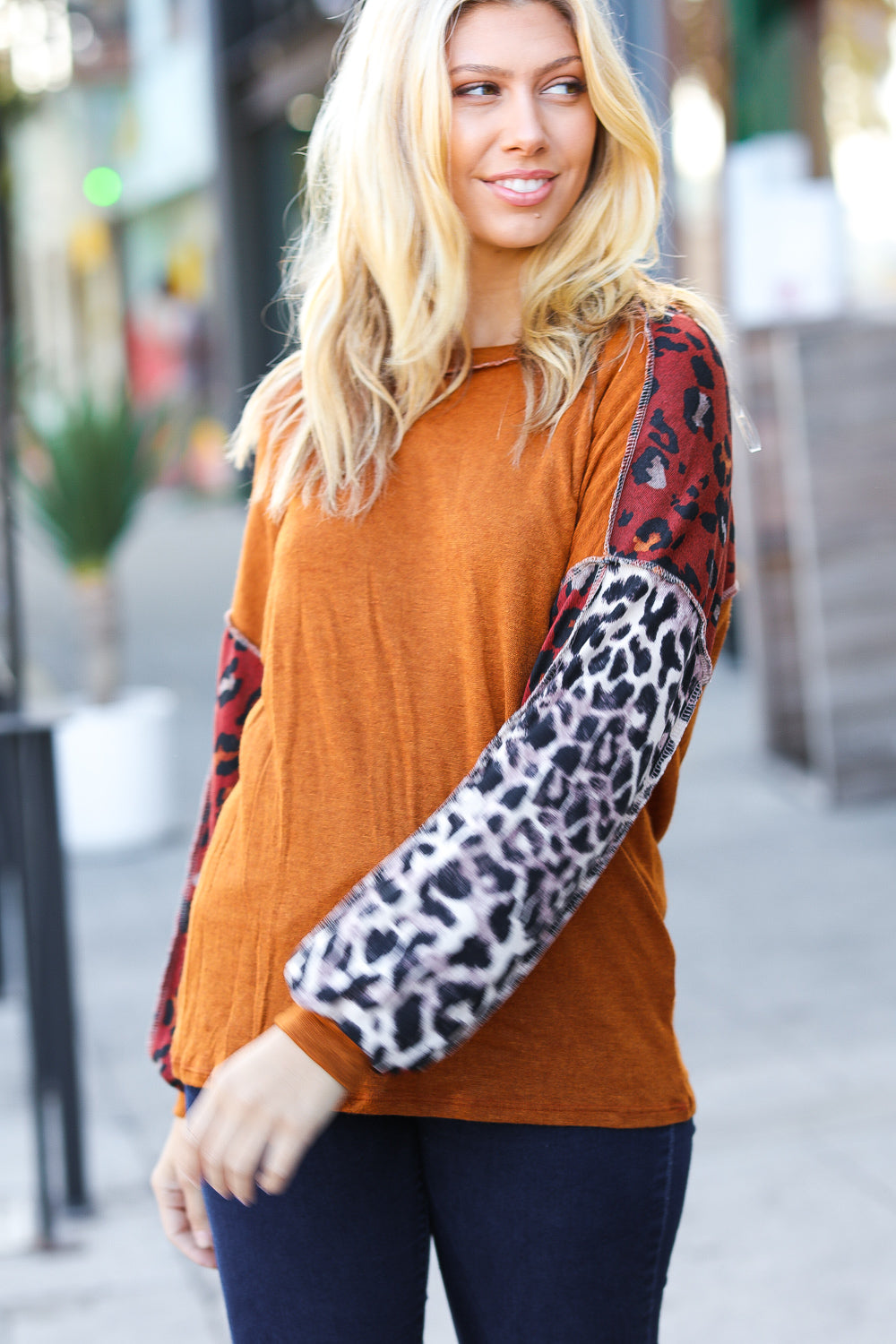 Haptics More Than Lovely Rust Colorblock Leopard Knit Top-Haptics-[option4]-[option5]-[option6]-[option7]-[option8]-Shop-Boutique-Clothing-for-Women-Online