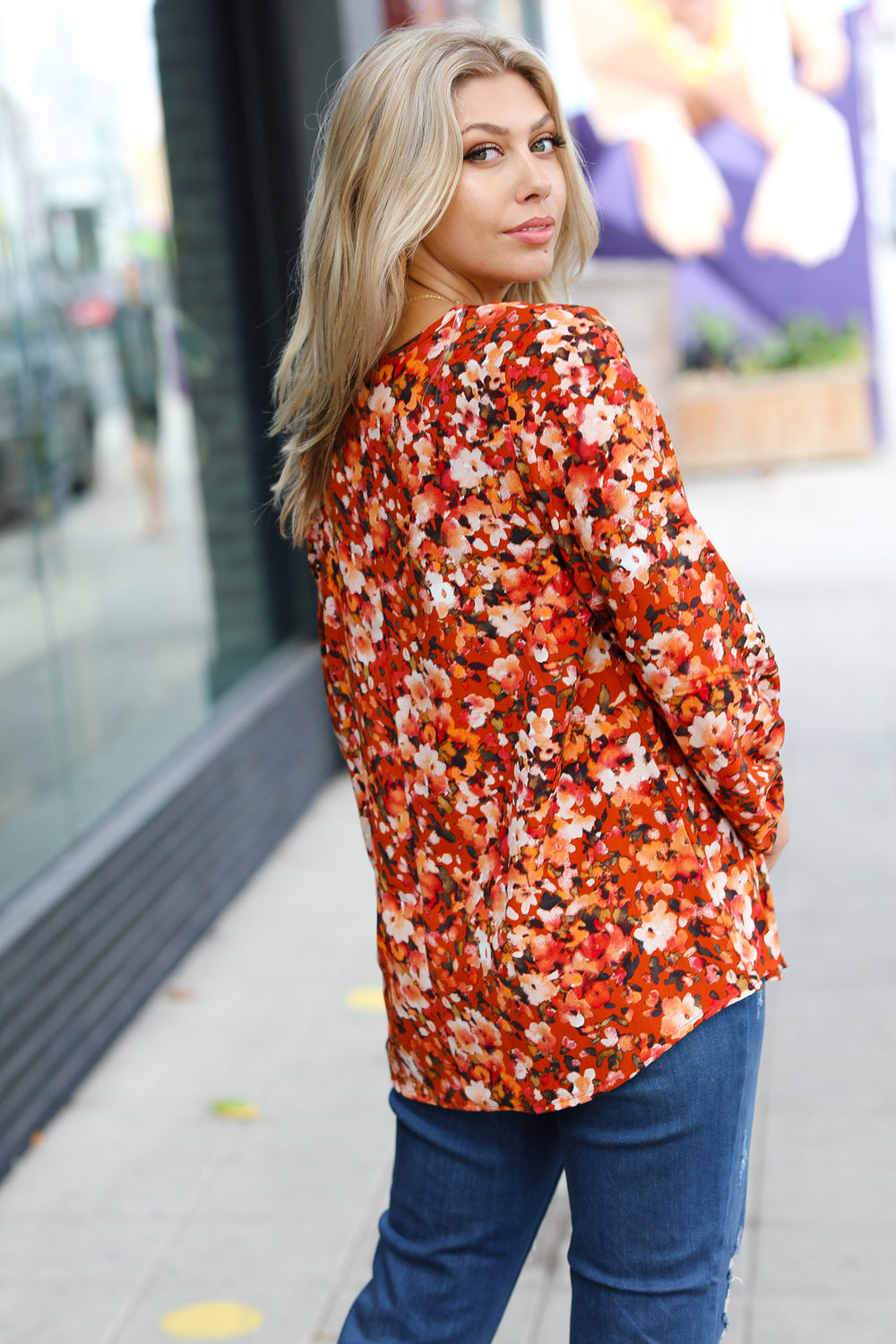 Haptics Rust Floral Print V Neck Woven Top-Haptics-[option4]-[option5]-[option6]-[option7]-[option8]-Shop-Boutique-Clothing-for-Women-Online