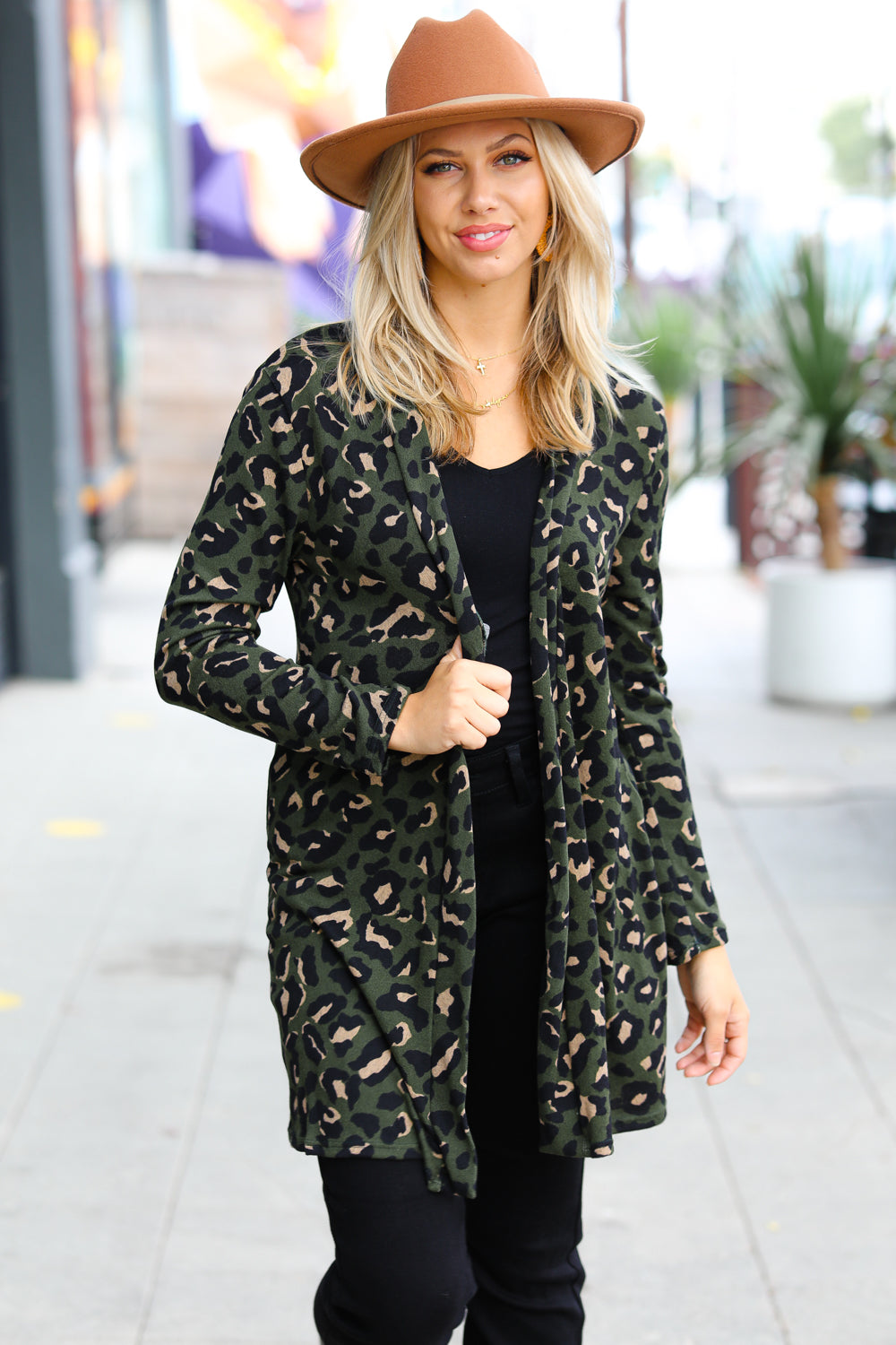 Weekend Envy Olive Animal Print Open Cardigan-Red Lolly-[option4]-[option5]-[option6]-[option7]-[option8]-Shop-Boutique-Clothing-for-Women-Online