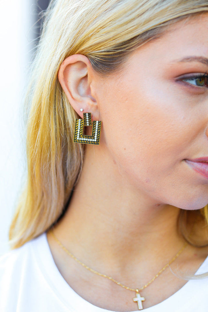 Gold Geometric Rhinestone Detail Dangle Earrings-Influence-One Size Fits All-[option4]-[option5]-[option6]-[option7]-[option8]-Shop-Boutique-Clothing-for-Women-Online