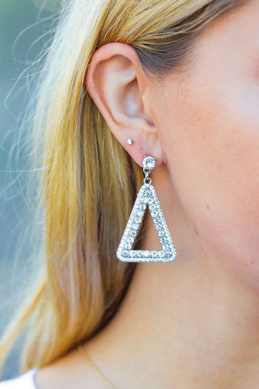 Silver Triangle Rhinestone Studded Drop Earrings-Influence-One Size Fits All-[option4]-[option5]-[option6]-[option7]-[option8]-Shop-Boutique-Clothing-for-Women-Online
