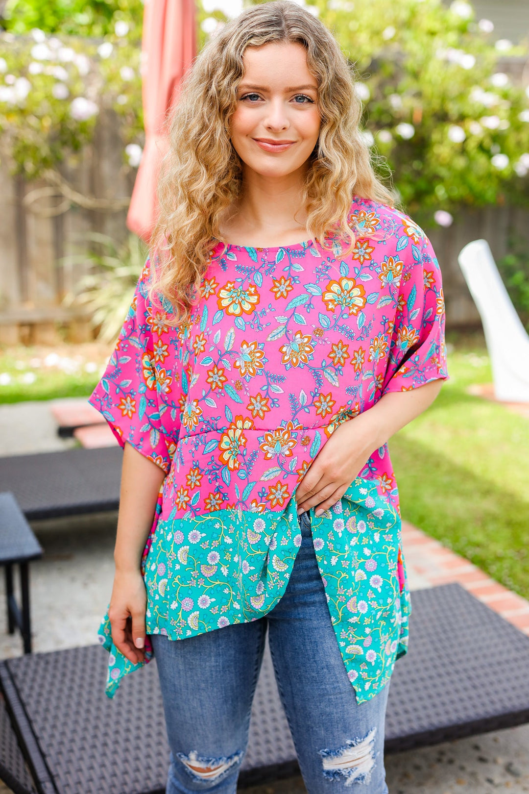 Vacay Ready Fuchsia Paisley Floral Dolman Sleeve Shark Bite Top-Haptics-[option4]-[option5]-[option6]-[option7]-[option8]-Shop-Boutique-Clothing-for-Women-Online