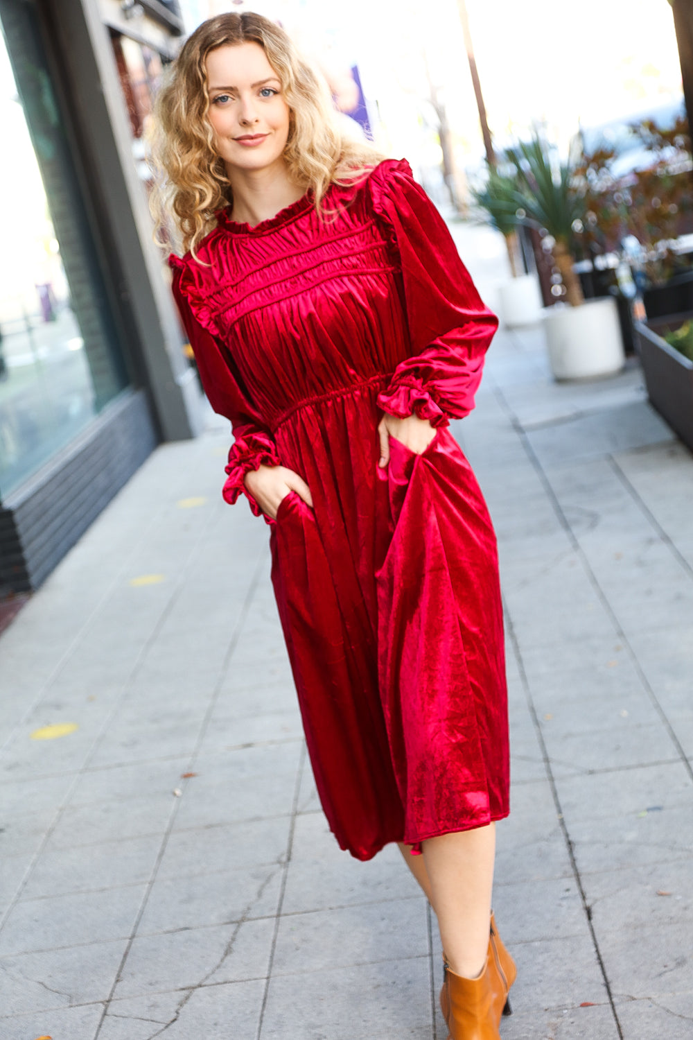 Be Your Own Star Ruby Mock Neck Velvet Dress-Bloom 2023 Winter Sale-[option4]-[option5]-[option6]-[option7]-[option8]-Shop-Boutique-Clothing-for-Women-Online