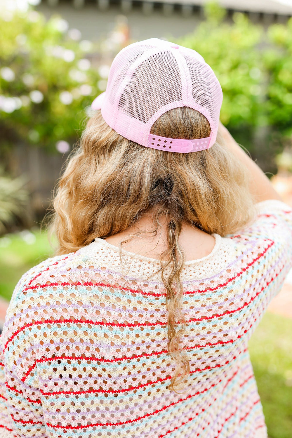 Baby Pink Glitter Smiley Face Mesh Trucker Hat-ANARK STREET-One Size Fits All-[option4]-[option5]-[option6]-[option7]-[option8]-Shop-Boutique-Clothing-for-Women-Online