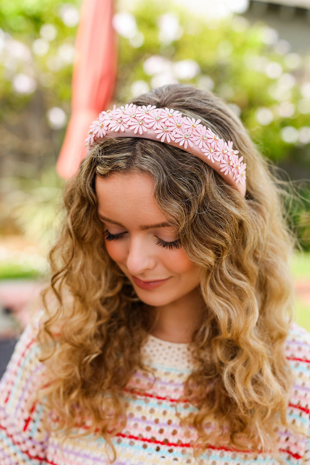 Pink Satin Daisy Rhinestone Headband-Jane Claire-One Size Fits All-[option4]-[option5]-[option6]-[option7]-[option8]-Shop-Boutique-Clothing-for-Women-Online