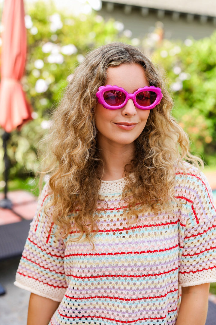 Fuchsia Oval Cat Eye Scalloped Sunglasses-ANARK-One Size Fits All-[option4]-[option5]-[option6]-[option7]-[option8]-Shop-Boutique-Clothing-for-Women-Online