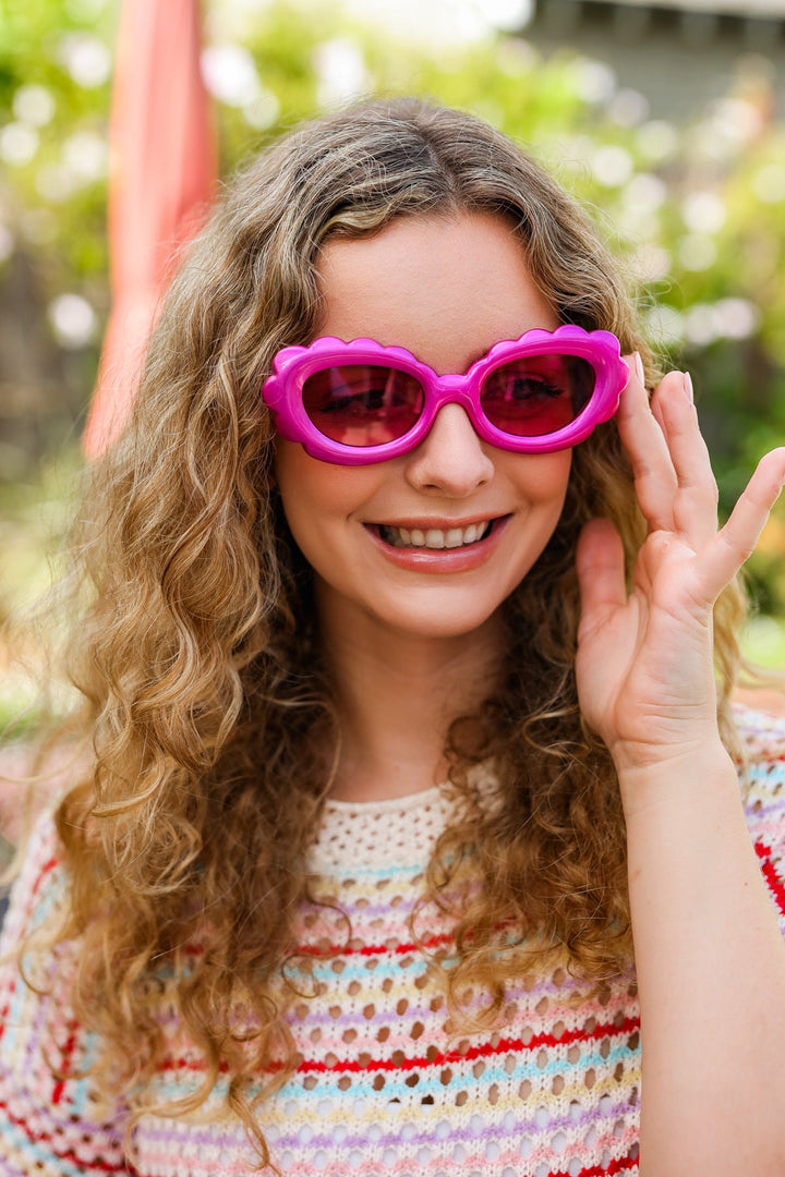 Fuchsia Oval Cat Eye Scalloped Sunglasses-ANARK-One Size Fits All-[option4]-[option5]-[option6]-[option7]-[option8]-Shop-Boutique-Clothing-for-Women-Online