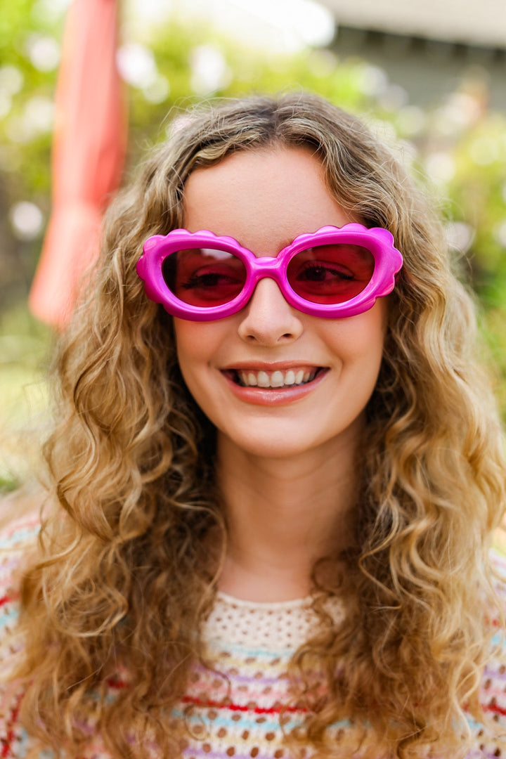 Fuchsia Oval Cat Eye Scalloped Sunglasses-ANARK-One Size Fits All-[option4]-[option5]-[option6]-[option7]-[option8]-Shop-Boutique-Clothing-for-Women-Online