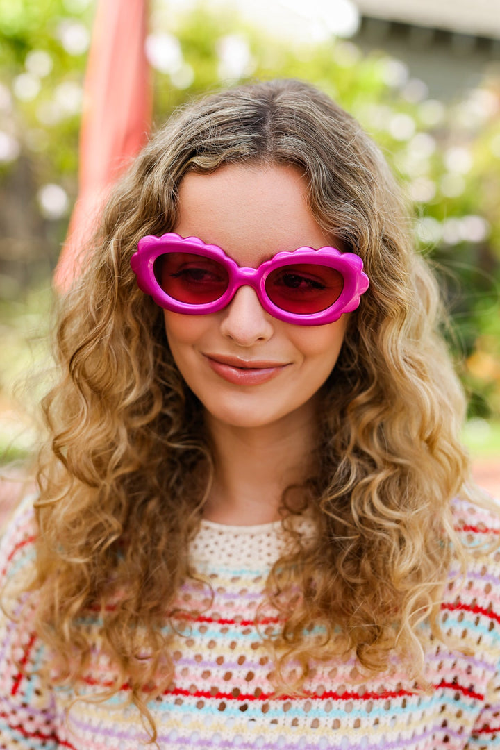 Fuchsia Oval Cat Eye Scalloped Sunglasses-ANARK-One Size Fits All-[option4]-[option5]-[option6]-[option7]-[option8]-Shop-Boutique-Clothing-for-Women-Online