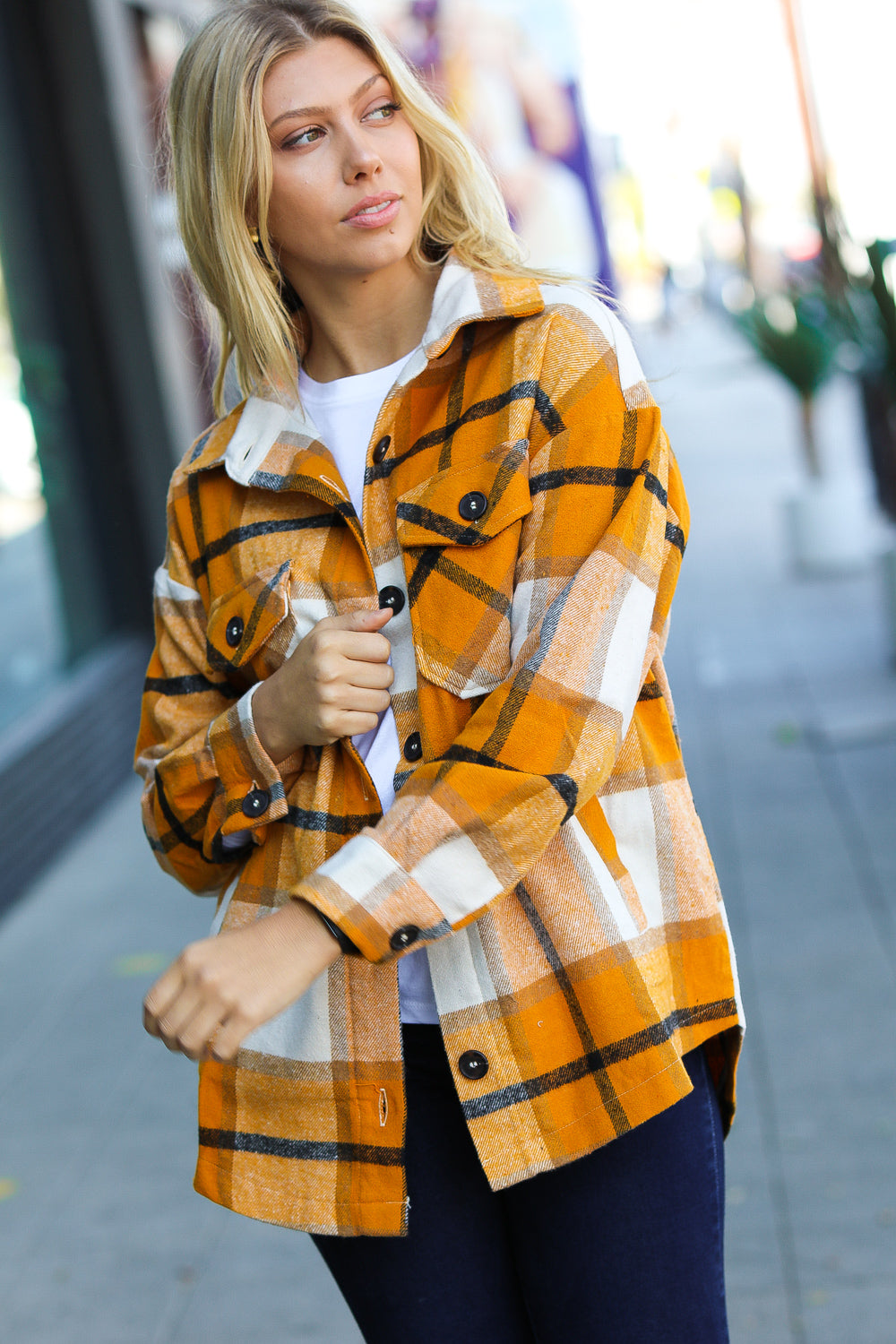 Weekend Ready Butterscotch Plaid Flannel Oversized Jacket-Zenana-[option4]-[option5]-[option6]-[option7]-[option8]-Shop-Boutique-Clothing-for-Women-Online