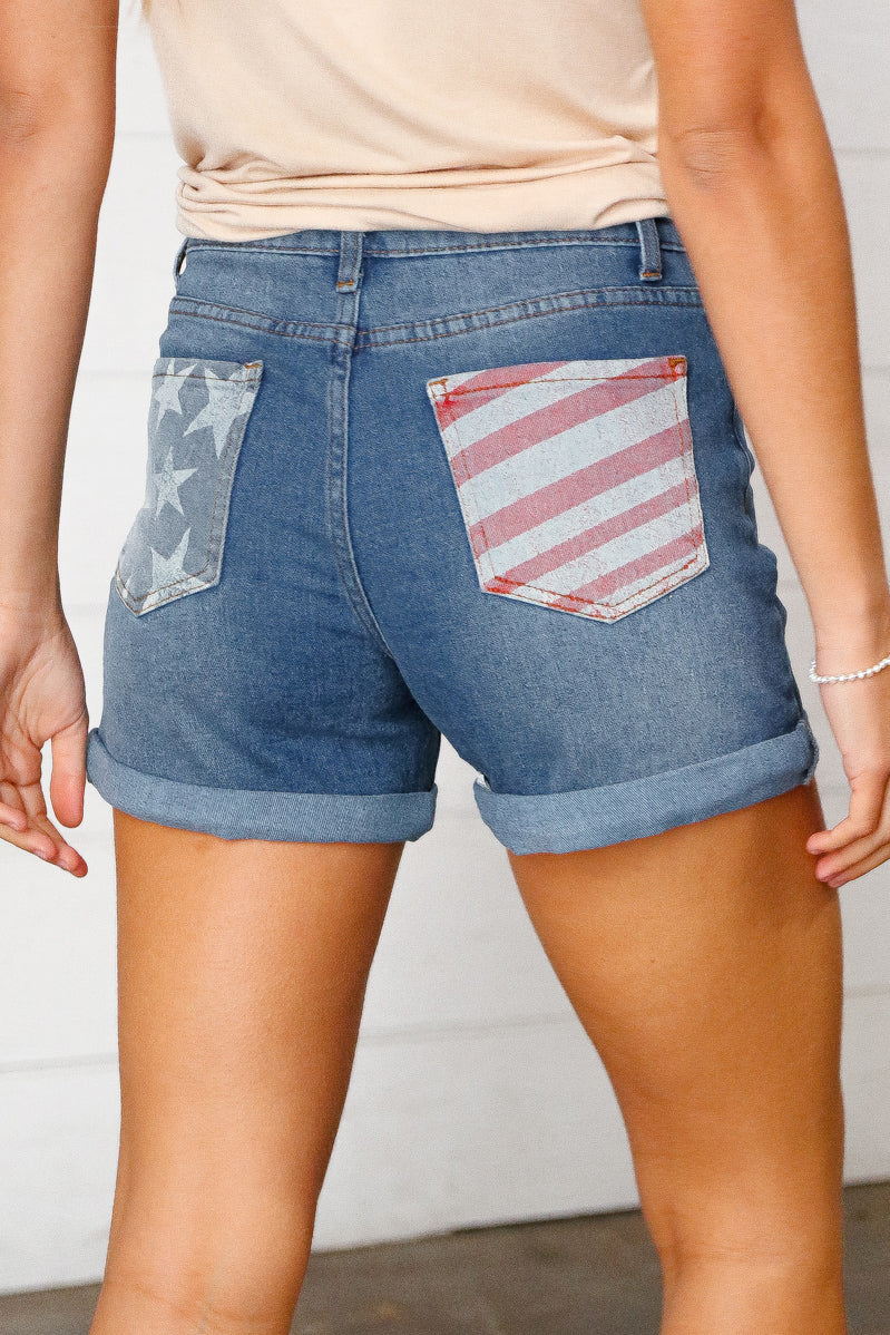 Button Down Cuffed Hem Patriotic Pocket Shorts-Haptics-[option4]-[option5]-[option6]-[option7]-[option8]-Shop-Boutique-Clothing-for-Women-Online