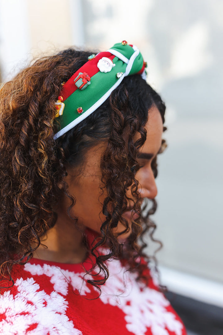 Santa Present Charms & Rhinestone Top Knot Holiday Headband-Jane Claire-One Size Fits All-[option4]-[option5]-[option6]-[option7]-[option8]-Shop-Boutique-Clothing-for-Women-Online