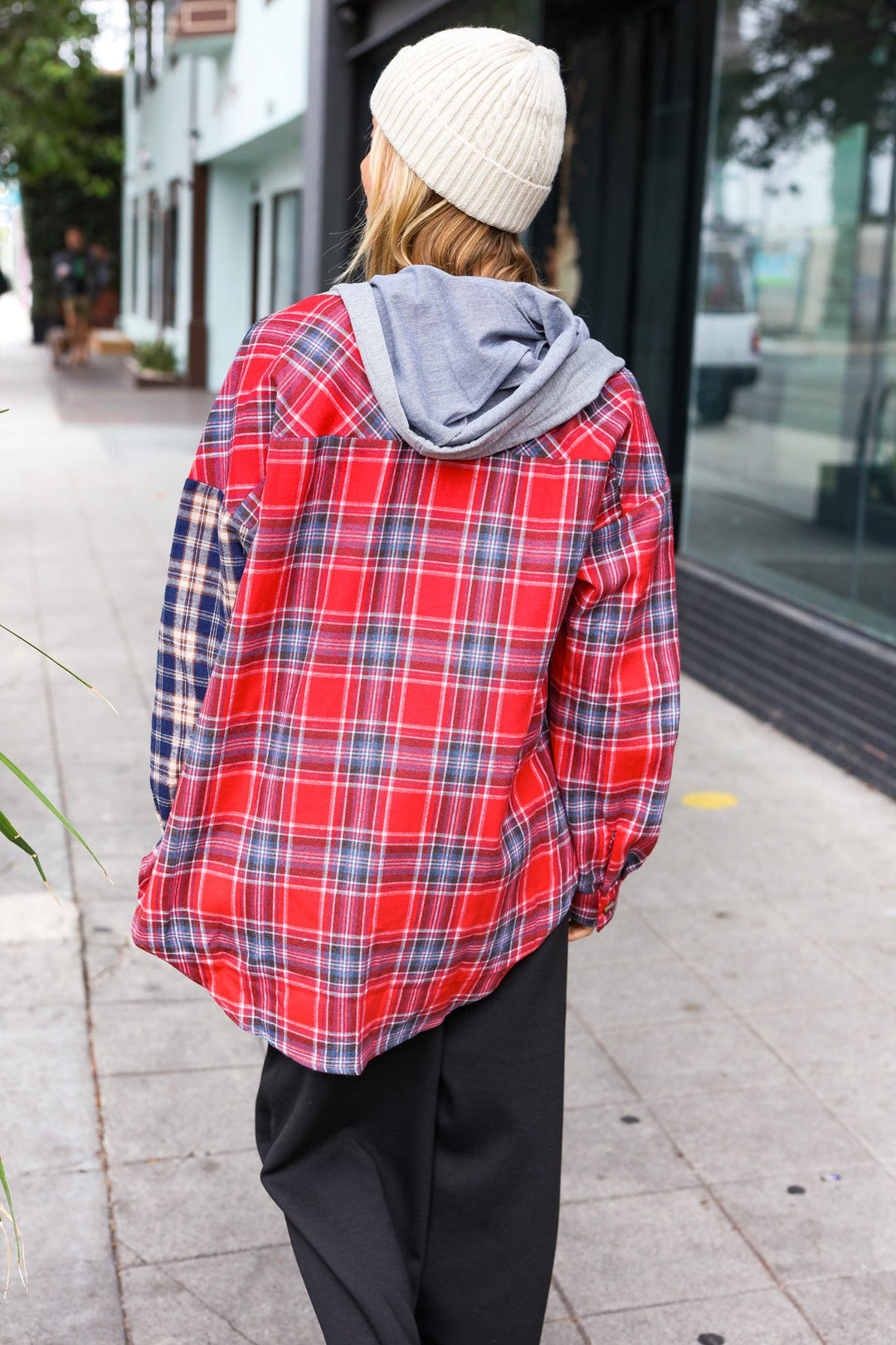 Main Attraction Red & Navy Plaid Color Block Button Down Hoodie-Haptics-[option4]-[option5]-[option6]-[option7]-[option8]-Shop-Boutique-Clothing-for-Women-Online