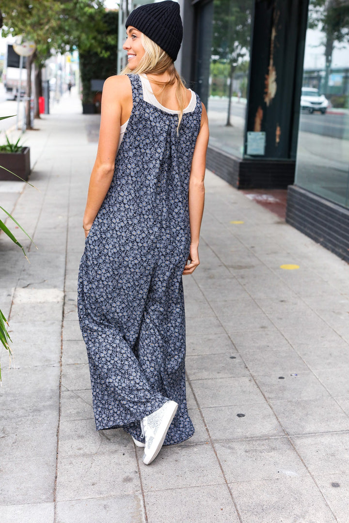 Feeling Femme' Charcoal Floral Print Baggy Overall Jumpsuit-Haptics-[option4]-[option5]-[option6]-[option7]-[option8]-Shop-Boutique-Clothing-for-Women-Online