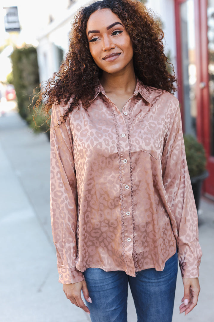 Diva Dreams Nude Animal Print Button Down Lace Shirt Top-Hem & Thread-[option4]-[option5]-[option6]-[option7]-[option8]-Shop-Boutique-Clothing-for-Women-Online