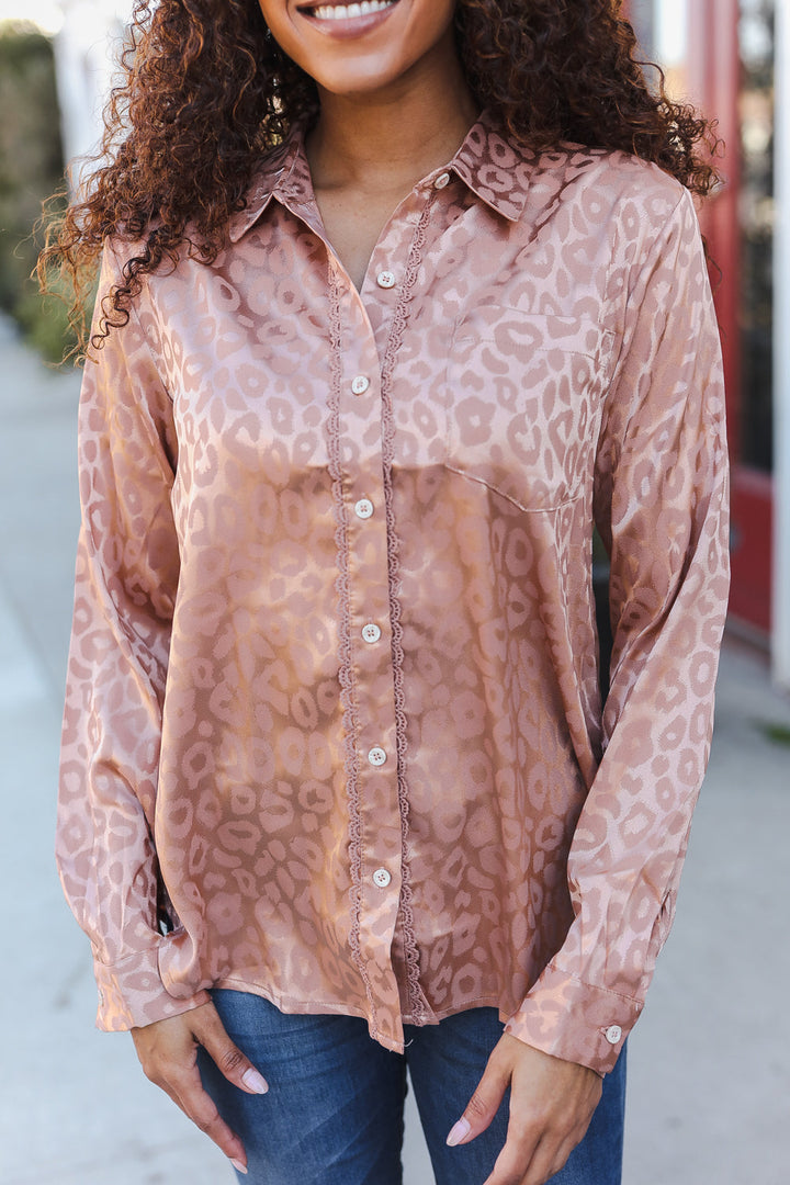 Diva Dreams Nude Animal Print Button Down Lace Shirt Top-Hem & Thread-[option4]-[option5]-[option6]-[option7]-[option8]-Shop-Boutique-Clothing-for-Women-Online