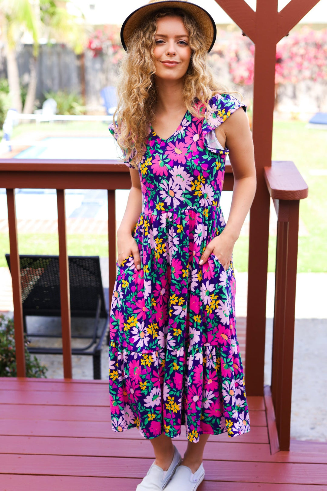 Diva Dreams Navy & Lilac Floral Fit & Flare Midi Dress-Haptics-[option4]-[option5]-[option6]-[option7]-[option8]-Shop-Boutique-Clothing-for-Women-Online