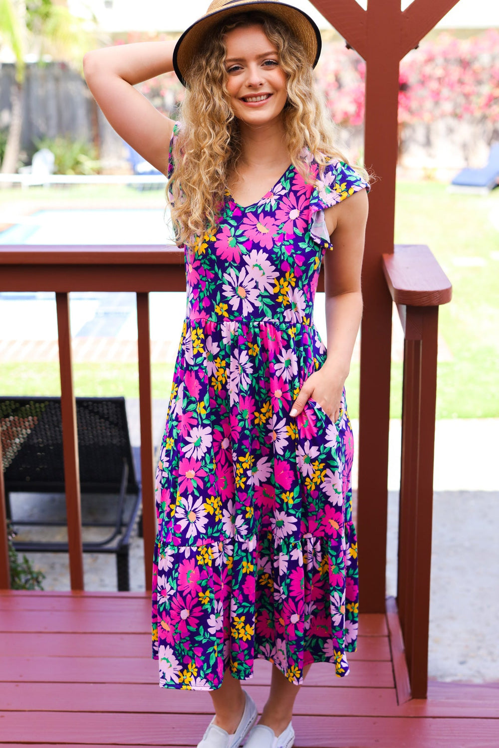 Diva Dreams Navy & Lilac Floral Fit & Flare Midi Dress-Haptics-[option4]-[option5]-[option6]-[option7]-[option8]-Shop-Boutique-Clothing-for-Women-Online