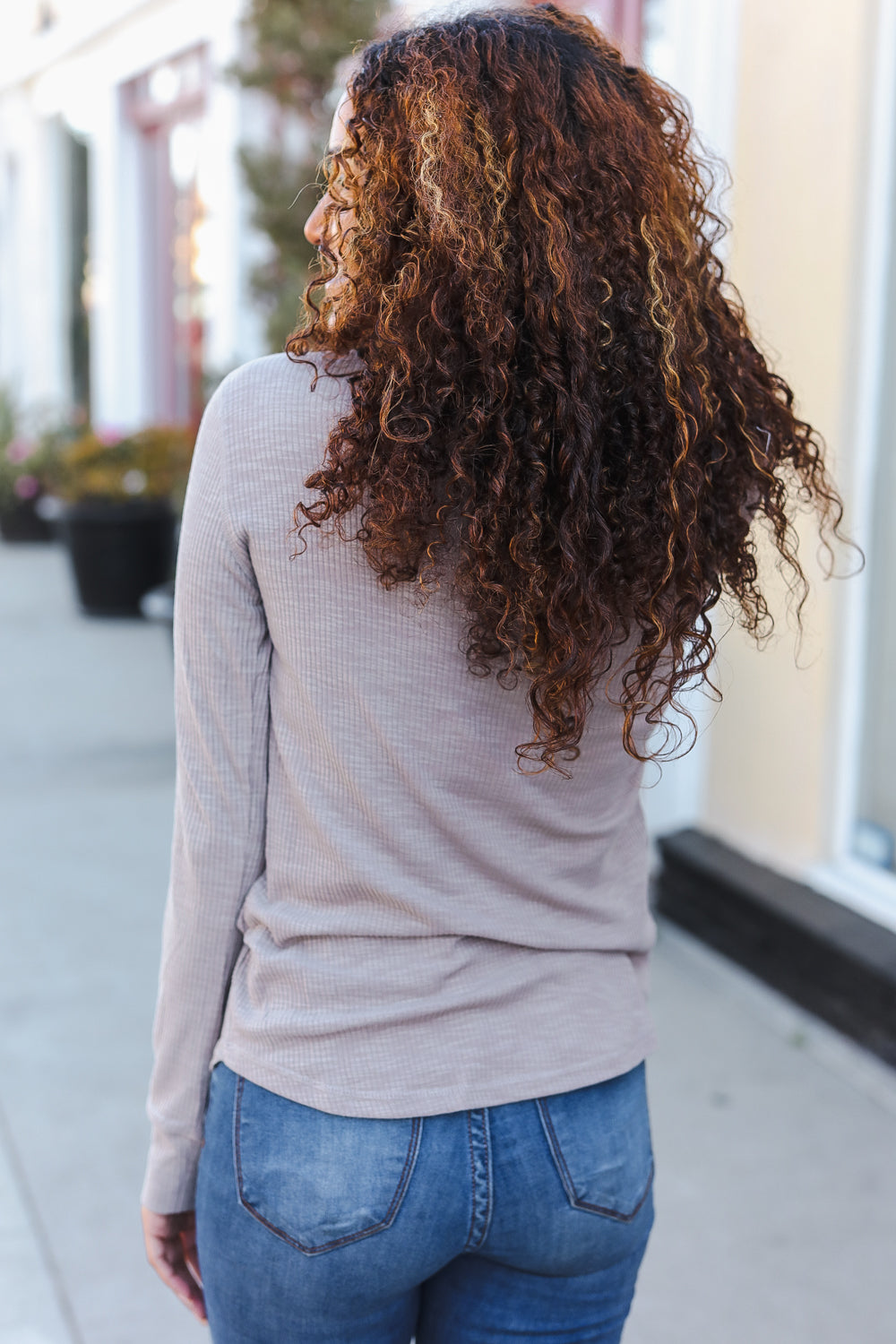 Femme Taupe Cotton Blend Rib Crochet Button Down Pullover-Mystree-[option4]-[option5]-[option6]-[option7]-[option8]-Shop-Boutique-Clothing-for-Women-Online