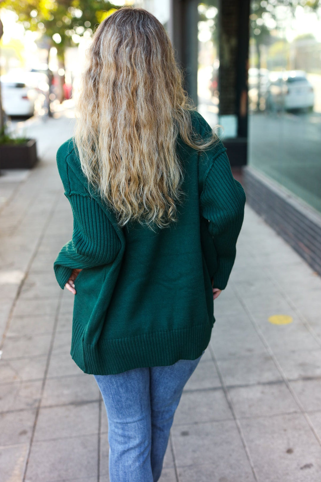 Casual Chic Hunter Green Oversized V Neck Rib Knit Sweater-Haptics-[option4]-[option5]-[option6]-[option7]-[option8]-Shop-Boutique-Clothing-for-Women-Online