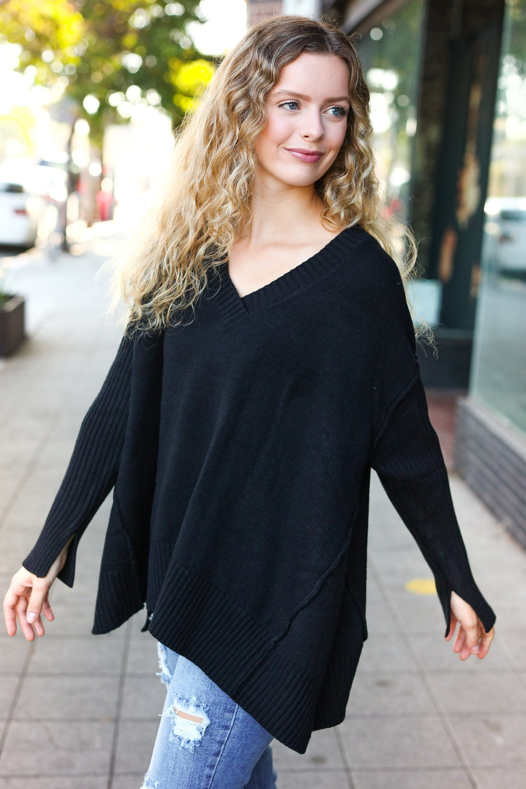 Casual Chic Black Oversized V Neck Rib Knit Sweater-Haptics-[option4]-[option5]-[option6]-[option7]-[option8]-Shop-Boutique-Clothing-for-Women-Online