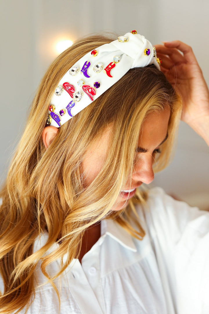 Red White & Blue Gem Cowboy Embellished Top Knot Headband-Jane Ruth-One Size Fits All-[option4]-[option5]-[option6]-[option7]-[option8]-Shop-Boutique-Clothing-for-Women-Online