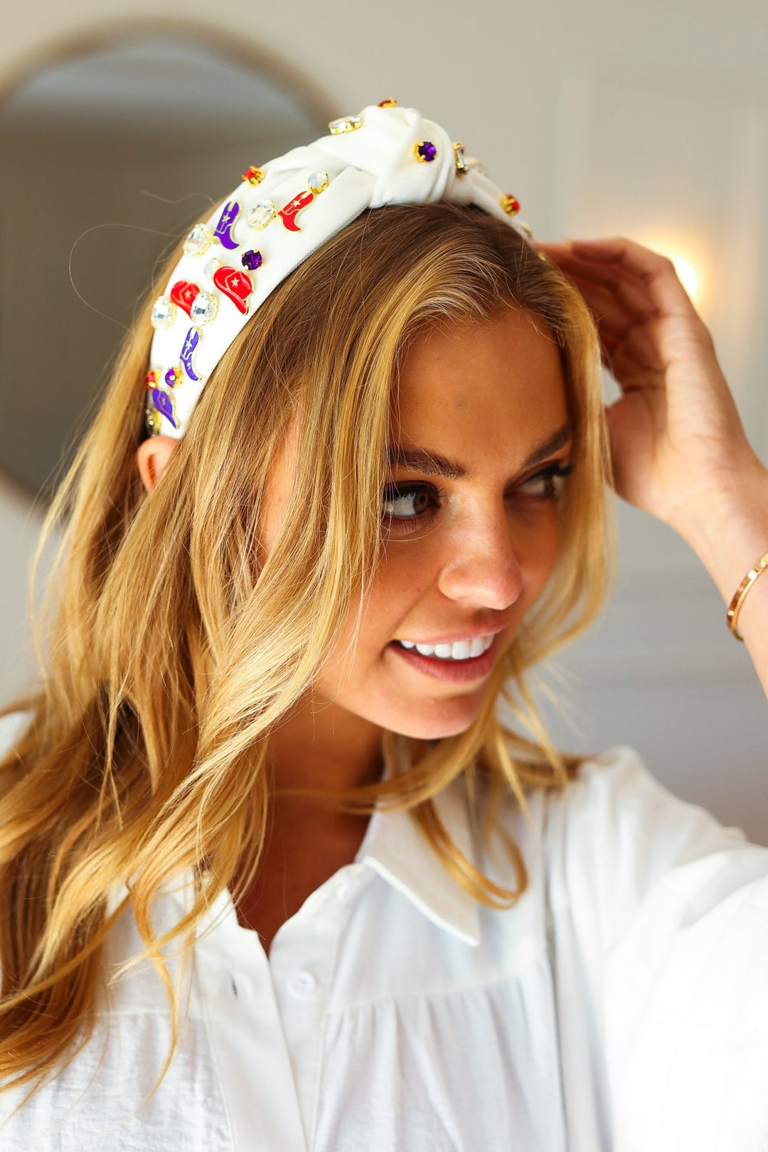 Red White & Blue Gem Cowboy Embellished Top Knot Headband-Jane Ruth-One Size Fits All-[option4]-[option5]-[option6]-[option7]-[option8]-Shop-Boutique-Clothing-for-Women-Online