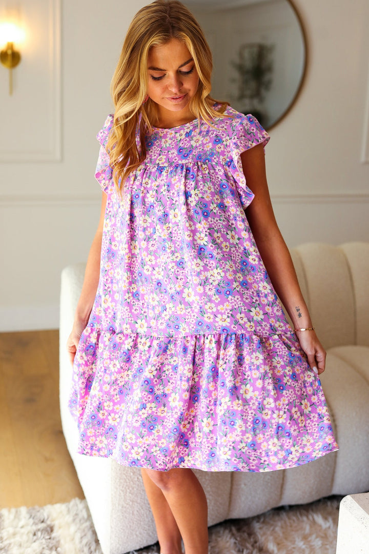 Lilac Floral Tiered Ruffle Sleeve Woven Dress-Haptics-[option4]-[option5]-[option6]-[option7]-[option8]-Shop-Boutique-Clothing-for-Women-Online