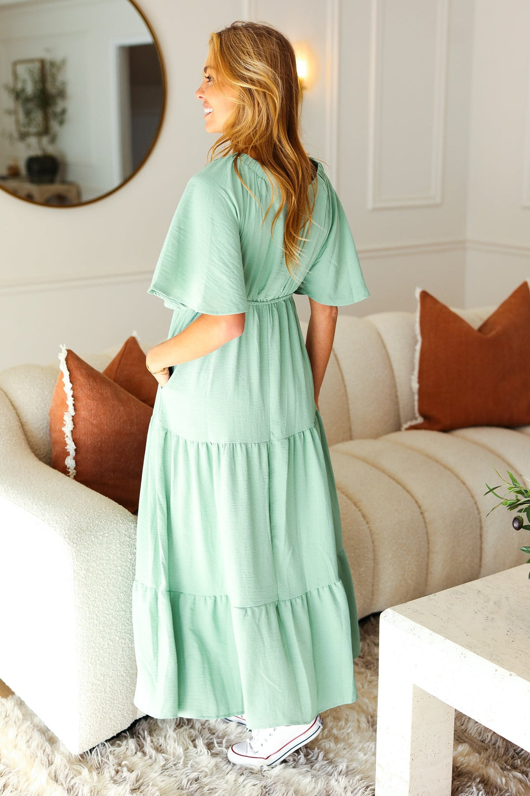 Mint Elastic V Neck Tiered Maxi Dress-Haptics-Small-[option4]-[option5]-[option6]-[option7]-[option8]-Shop-Boutique-Clothing-for-Women-Online
