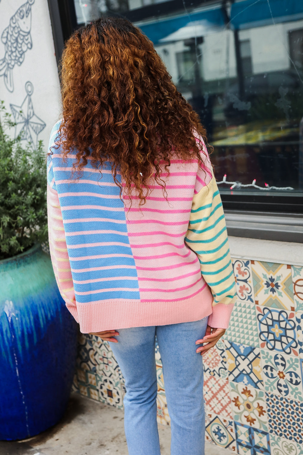 Perfectly Poised Blush & Blue Stripe Half Zip Up Oversized Sweater-Haptics-[option4]-[option5]-[option6]-[option7]-[option8]-Shop-Boutique-Clothing-for-Women-Online